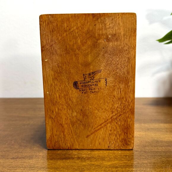 Vintage Woodpecker WoodWare Wood Box Hand Painted in Japan 6x4x5 Wooden - Picture 8 of 14